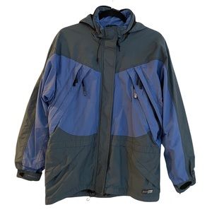 REI Elements Rain Jacket Windbreaker with Packable Hood in Blue & Gray Size XS